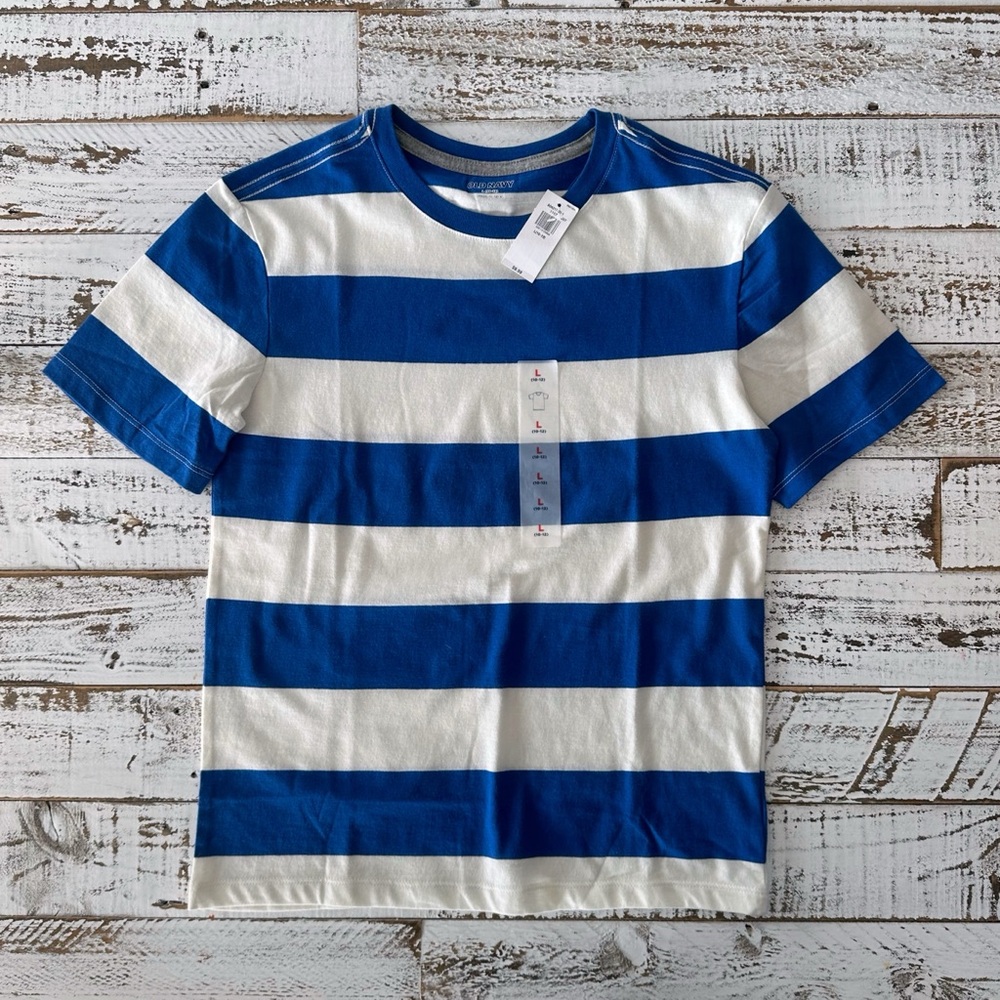 NWT: Old Navy Blue and White Striped Kids Shirt, L